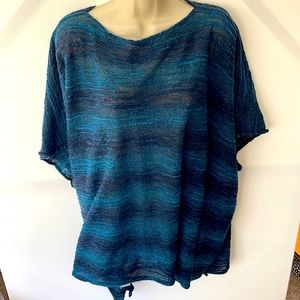 Eskandar INDIGO BLACK Poncho Flowing 30" LONG Oversized Sweater Tunic O/S